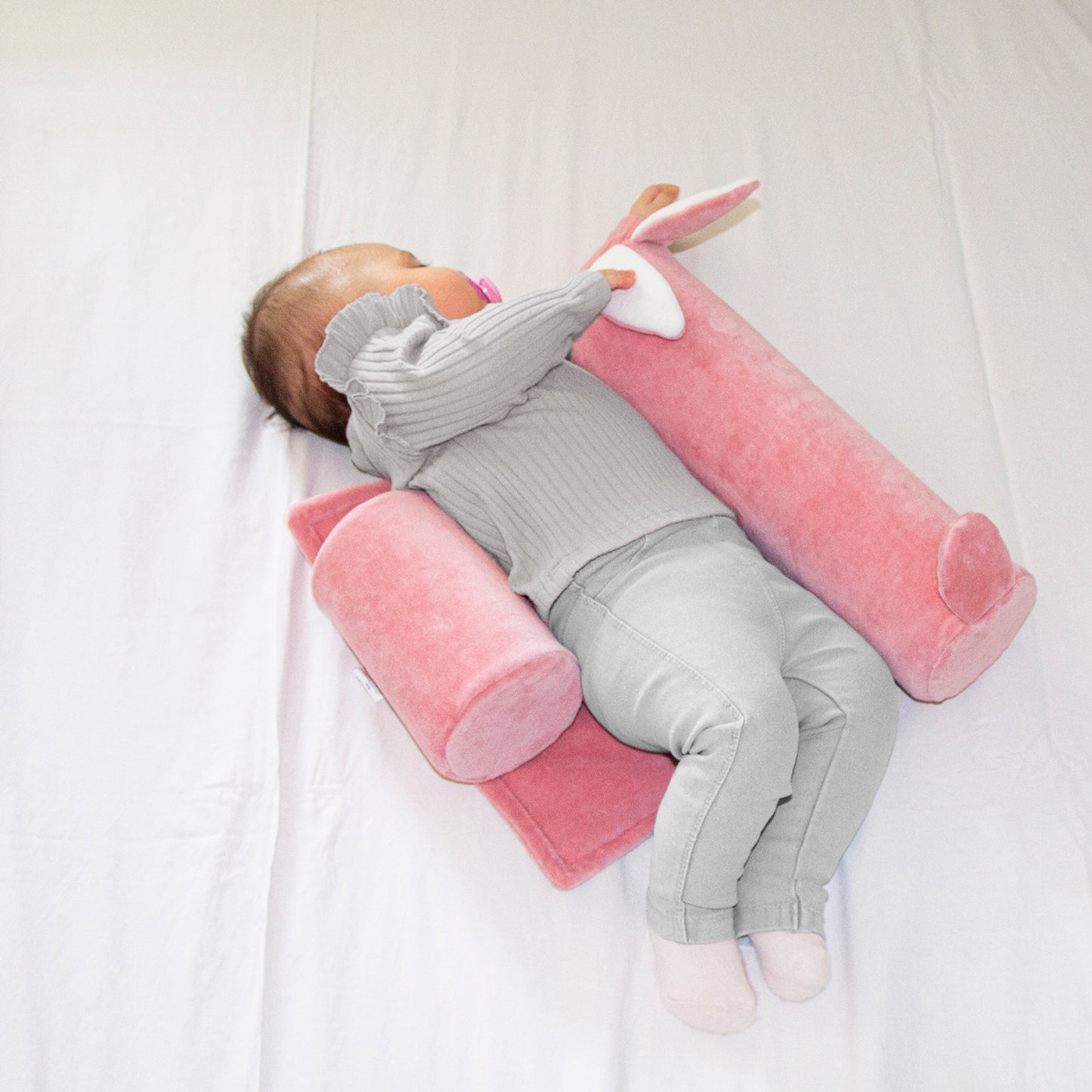 Pink Side Sleep Pillow With Rabbit-catbabygear, Girl, Lay, Laying, Newborn, Pink, Rabbit, Safe, Side, Sleeping, Soft-Babyjem-[Too Twee]-[Tootwee]-[baby]-[newborn]-[clothes]-[essentials]-[toys]-[Lebanon]