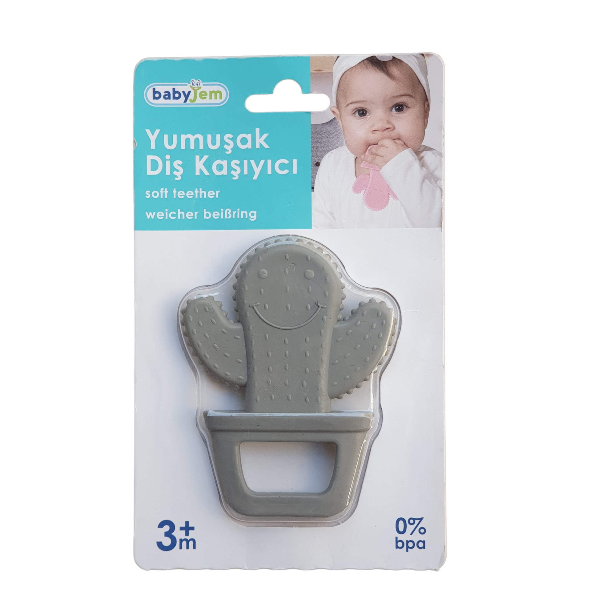 Grey Cactus Teether-BPA, Cactus, catteether, Grey, Silicone, Teething Bite, Theether, TPU-Babyjem-[Too Twee]-[Tootwee]-[baby]-[newborn]-[clothes]-[essentials]-[toys]-[Lebanon]