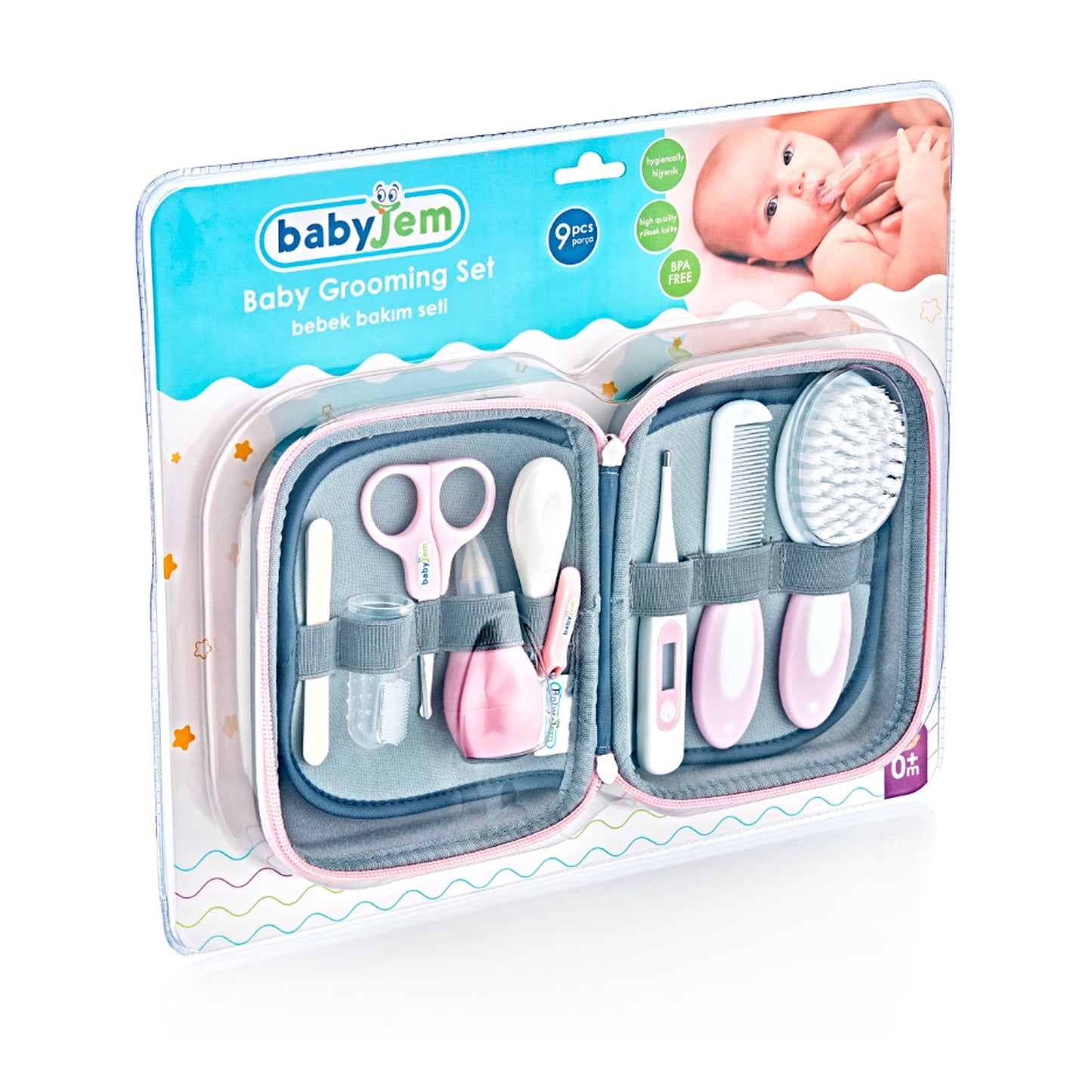 Pink Baby Grooming Set 9pcs-Brush, catbabycare, Grooming, Nail, Pink, Scissors, Thermometer, Toothbrush-Babyjem-[Too Twee]-[Tootwee]-[baby]-[newborn]-[clothes]-[essentials]-[toys]-[Lebanon]