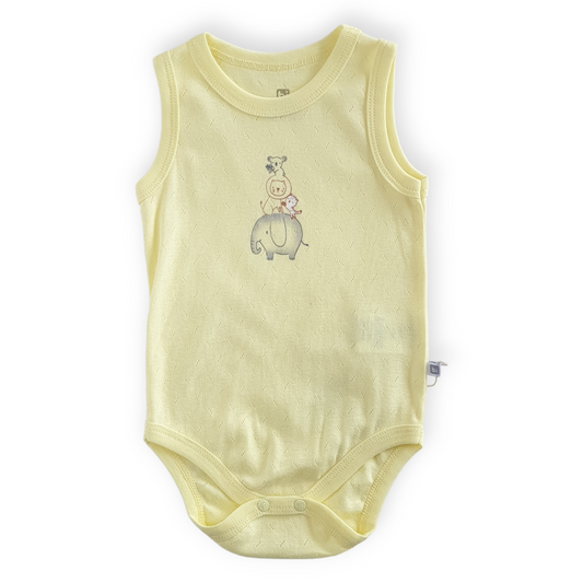 Basic Yellow Sleeveless Body with Animals-Animals, Body, Bodysuit, Boy, Catboy, Catgirl, Creeper, Girl, Onesie, Sleeveless, SS23, Unisex, Yellow-BiBaby-[Too Twee]-[Tootwee]-[baby]-[newborn]-[clothes]-[essentials]-[toys]-[Lebanon]