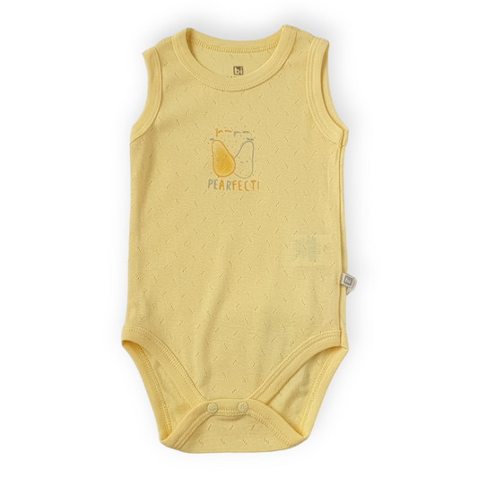 Basic Yellow Sleeveless Body with Pears-Body, Bodysuit, Boy, Catboy, Catgirl, Creeper, Girl, Onesie, Pears, Sleeveless, SS23, Unisex, Yellow-BiBaby-[Too Twee]-[Tootwee]-[baby]-[newborn]-[clothes]-[essentials]-[toys]-[Lebanon]