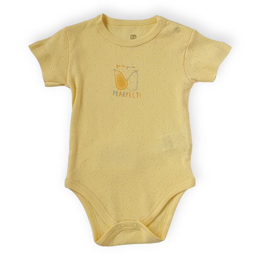 Basic Yellow Body with Pears-Body, Bodysuit, Boy, Catboy, Catgirl, Creeper, Girl, Onesie, Pear, Short Sleeve, SS23, Unisex, Yellow-BiBaby-[Too Twee]-[Tootwee]-[baby]-[newborn]-[clothes]-[essentials]-[toys]-[Lebanon]