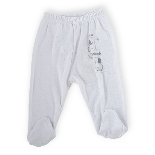 Basic White Footed Pants with Elephants-Boy, Catboy, Catgirl, catpants, Elephant, Footed pants, Girl, Pants, SS23, Unisex, White-BiBaby-[Too Twee]-[Tootwee]-[baby]-[newborn]-[clothes]-[essentials]-[toys]-[Lebanon]