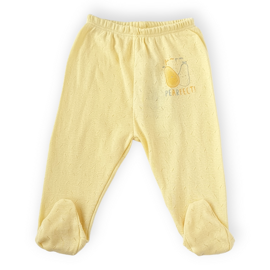 Basic Yellow Footed Pants with Pears-Boy, Catboy, Catgirl, catpants, Footed pants, Girl, Pants, Pears, SS23, Unisex, Yellow-BiBaby-[Too Twee]-[Tootwee]-[baby]-[newborn]-[clothes]-[essentials]-[toys]-[Lebanon]