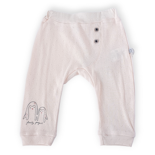 Basic Light Pink Footless Pants with Penguins