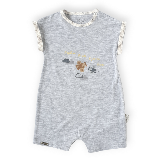 Bird's Eyeview Grey Baby Romper-Bird, Boy, Catboy, Catgirl, Catromper, Catunisex, Eyeview, Girl, Grey, Romper, Short sleeve, SS23-Babydola-[Too Twee]-[Tootwee]-[baby]-[newborn]-[clothes]-[essentials]-[toys]-[Lebanon]