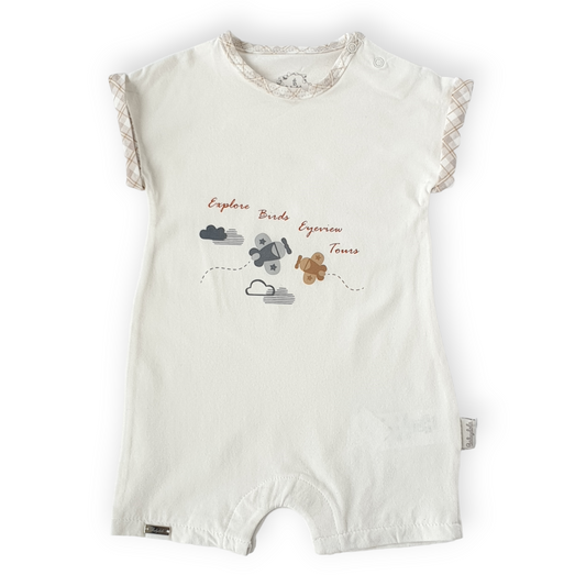 Bird's Eyeview Off-White Baby Romper-Bird, Boy, Catboy, Catgirl, Catromper, Catunisex, Eyeview, Girl, offwhite, Romper, Short sleeve, SS23-Babydola-[Too Twee]-[Tootwee]-[baby]-[newborn]-[clothes]-[essentials]-[toys]-[Lebanon]