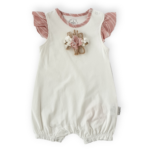 Puffy Rose Baby Girl Pink Romper-Catgirl, Catromper, Flower, Girl, Pink, Romper, Rose, Short sleeve, SS23-Babydola-[Too Twee]-[Tootwee]-[baby]-[newborn]-[clothes]-[essentials]-[toys]-[Lebanon]