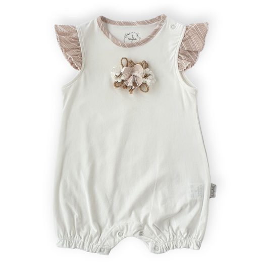 Puffy Rose Baby Girl Brown Romper-Brown, Catgirl, Catromper, Flower, Girl, Romper, Rose, Short sleeve, SS23-Babydola-[Too Twee]-[Tootwee]-[baby]-[newborn]-[clothes]-[essentials]-[toys]-[Lebanon]