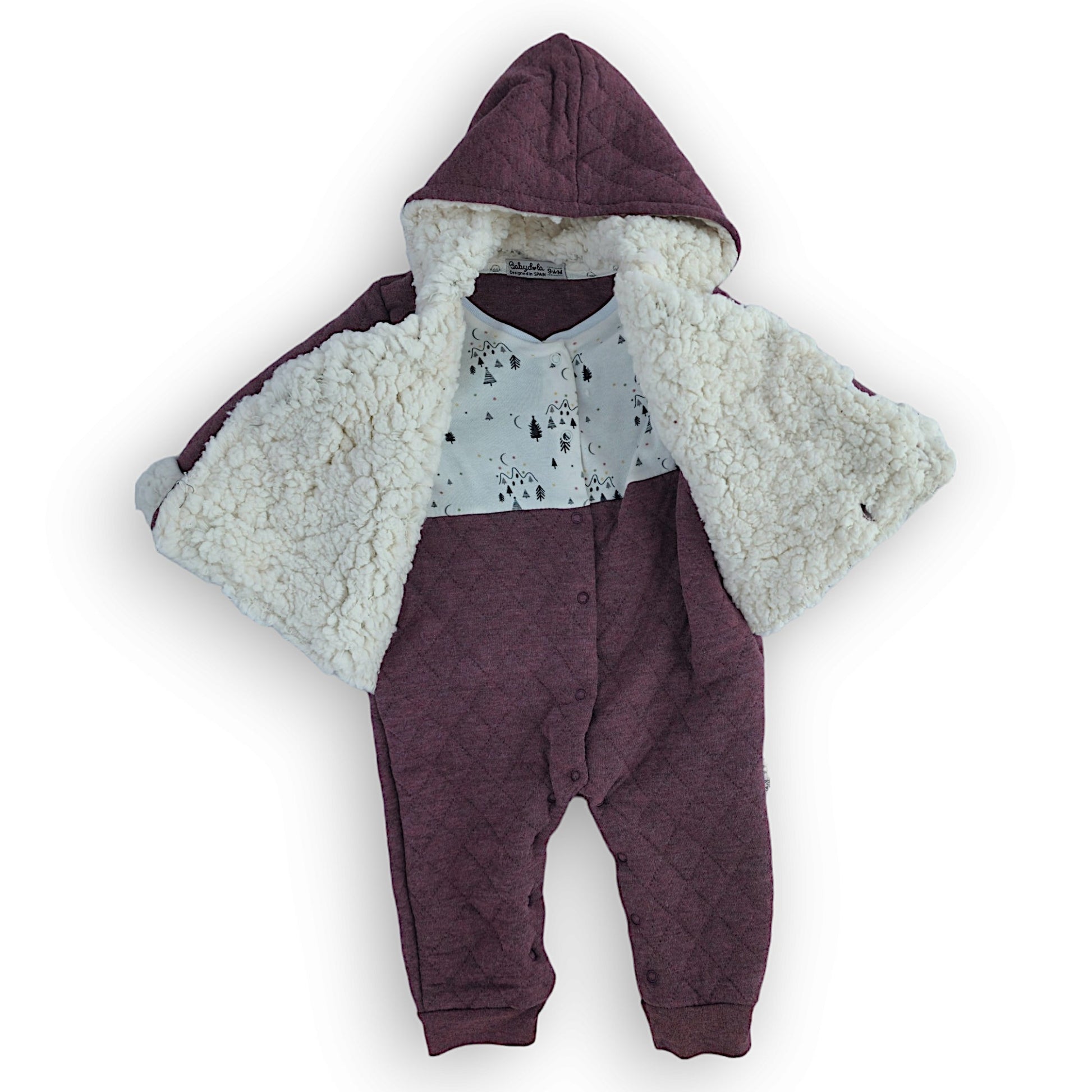 Burgundy Love Nature Jumpsuit with Warm Chest Cover and Hoodie-Boy, Brick Red, Burgundy, catboy, catgirl, catunisex, Footless, FW23, Girl, Jumpsuit, Long sleeve, Overall, Red, Unisex, Warm, Winter-Babydola-[Too Twee]-[Tootwee]-[baby]-[newborn]-[clothes]-[essentials]-[toys]-[Lebanon]