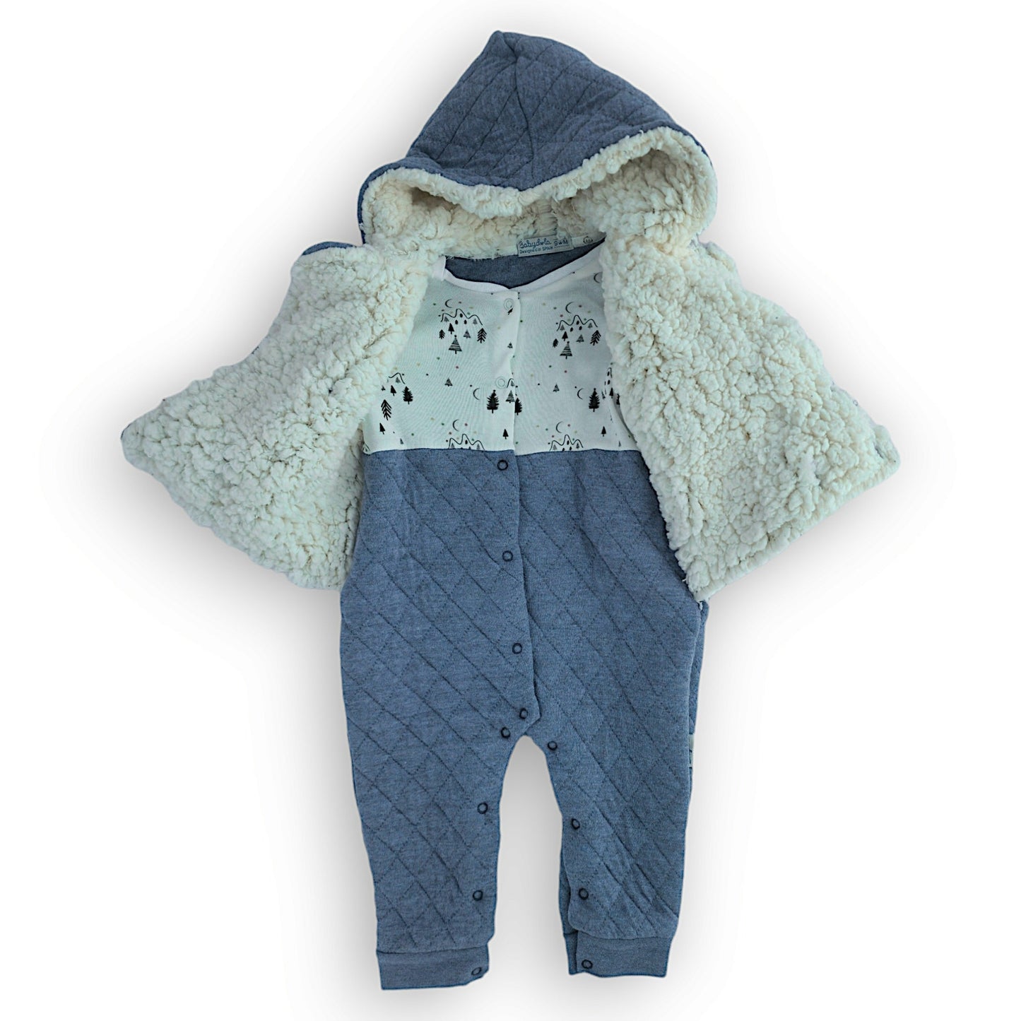 Light Blue Love Nature Jumpsuit with Warm Chest Cover and Hoodie-Blue, Boy, catboy, catgirl, catunisex, Footless, FW23, Girl, Jumpsuit, Light blue, Long sleeve, Overall, Unisex, Warm, Winter-Babydola-[Too Twee]-[Tootwee]-[baby]-[newborn]-[clothes]-[essentials]-[toys]-[Lebanon]