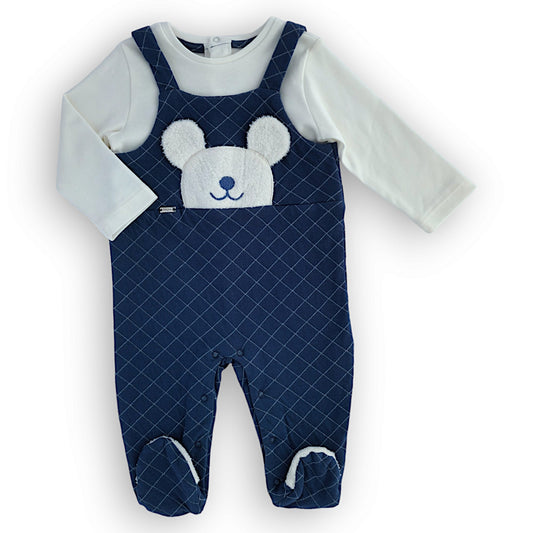 Blue Jumpsuit with Salopette Design-Bear, Blue, Boy, catboy, Footed, FW23, Jumpsuit, Long sleeve, Navy, Overall-Babydola-[Too Twee]-[Tootwee]-[baby]-[newborn]-[clothes]-[essentials]-[toys]-[Lebanon]