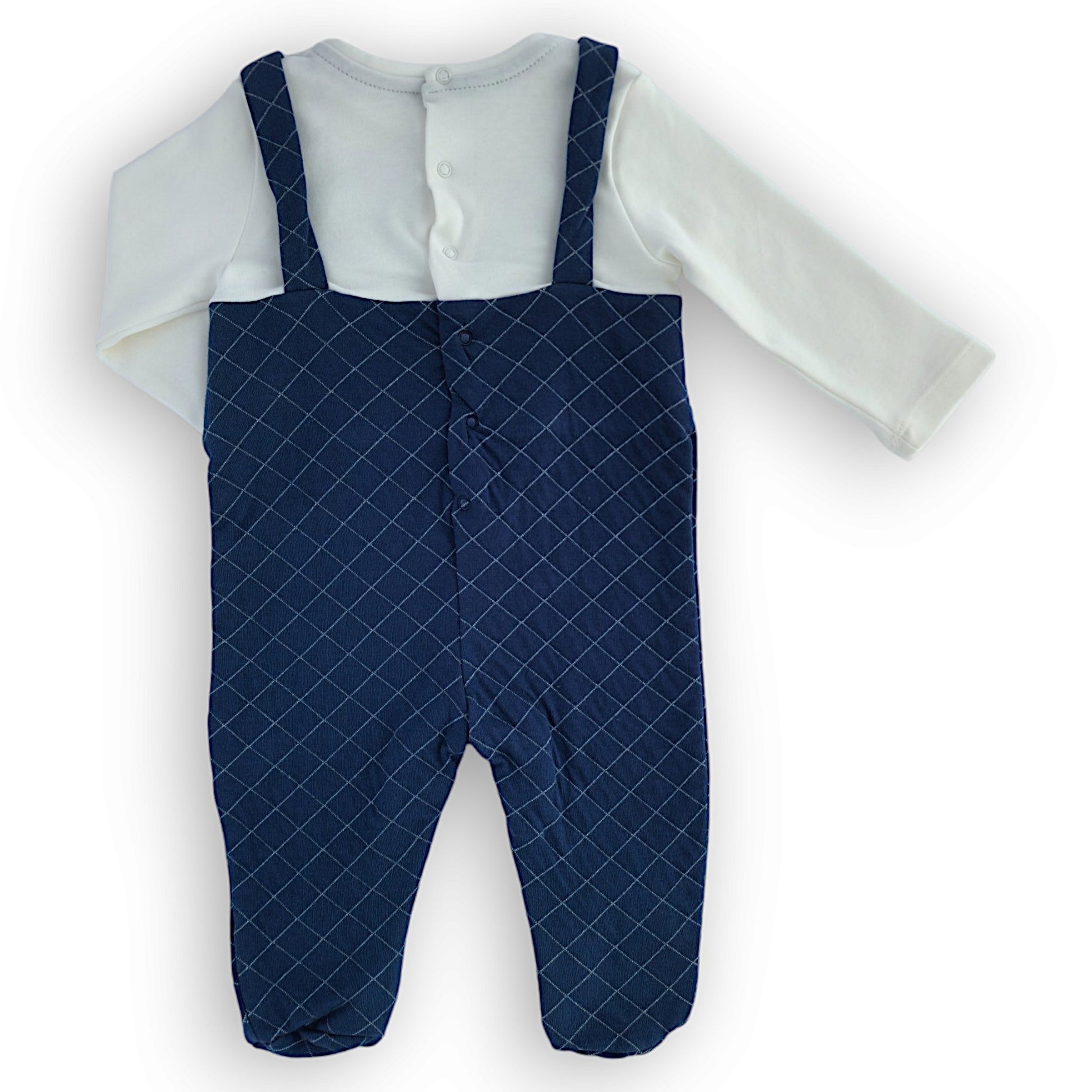 Blue Jumpsuit with Salopette Design-Bear, Blue, Boy, catboy, Footed, FW23, Jumpsuit, Long sleeve, Navy, Overall-Babydola-[Too Twee]-[Tootwee]-[baby]-[newborn]-[clothes]-[essentials]-[toys]-[Lebanon]