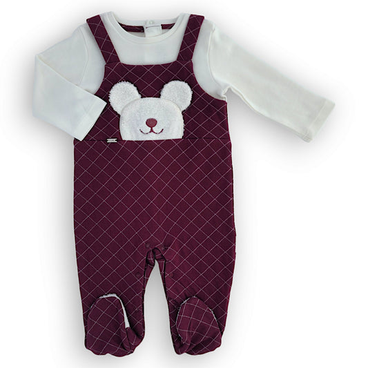 Burgundy Jumpsuit with Salopette Design-Bear, Boy, Brick, Burgundy, catboy, Footed, FW23, Jumpsuit, Long sleeve, Overall, Red-Babydola-[Too Twee]-[Tootwee]-[baby]-[newborn]-[clothes]-[essentials]-[toys]-[Lebanon]