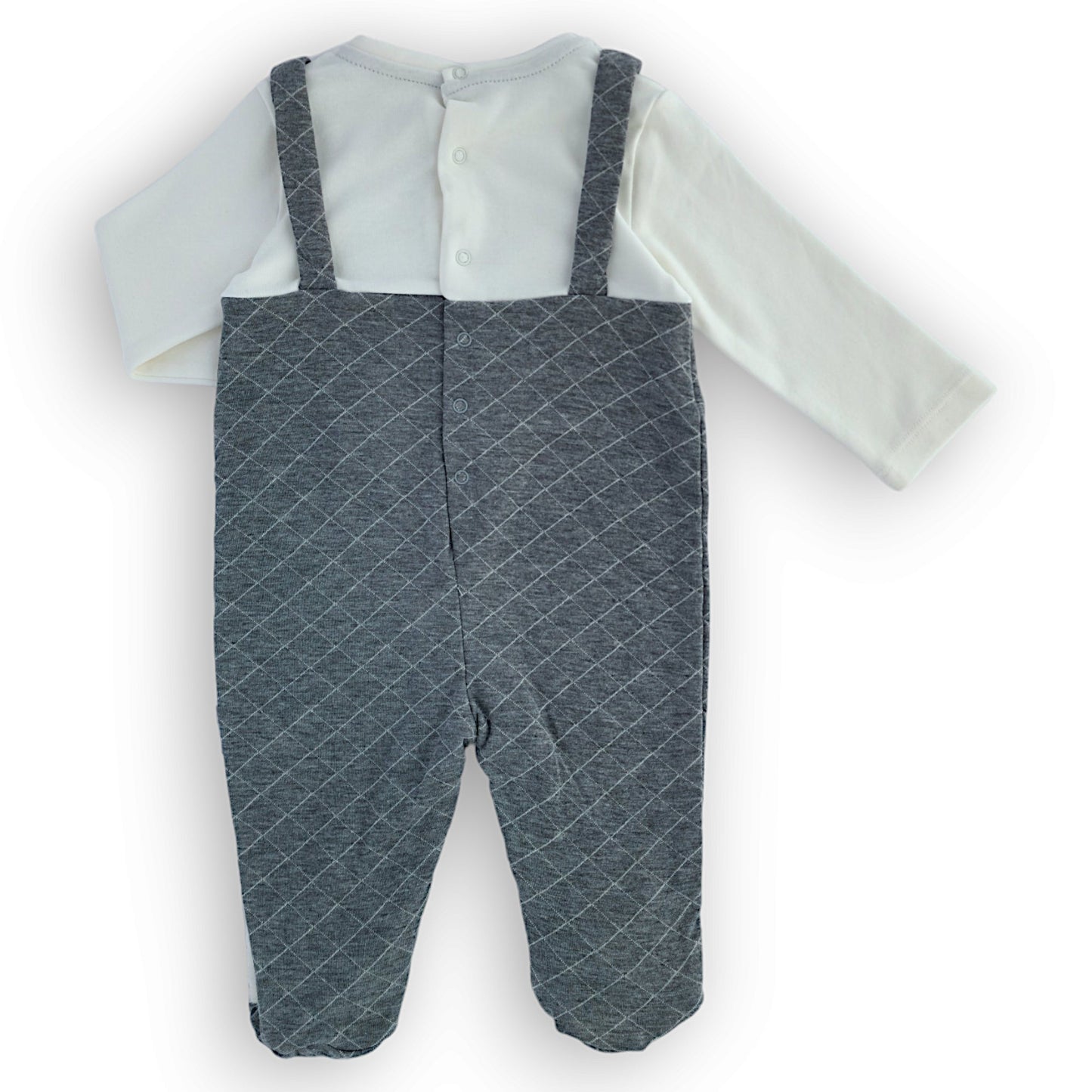 Grey Jumpsuit with Salopette Design-Bear, Boy, catboy, Footed, FW23, Grey, Jumpsuit, Long sleeve, Overall-Babydola-[Too Twee]-[Tootwee]-[baby]-[newborn]-[clothes]-[essentials]-[toys]-[Lebanon]