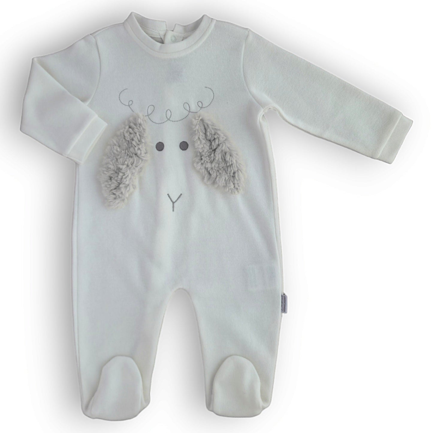 Off-White Jumpsuit with Cute Sheep Ears-Beige, Boy, catboy, catgirl, catunisex, Ears, Ecru, Footed, FW23, Girl, Jumpsuit, Long sleeve, Off-white, Overall, Sheep, Unisex, White-Babydola-[Too Twee]-[Tootwee]-[baby]-[newborn]-[clothes]-[essentials]-[toys]-[Lebanon]
