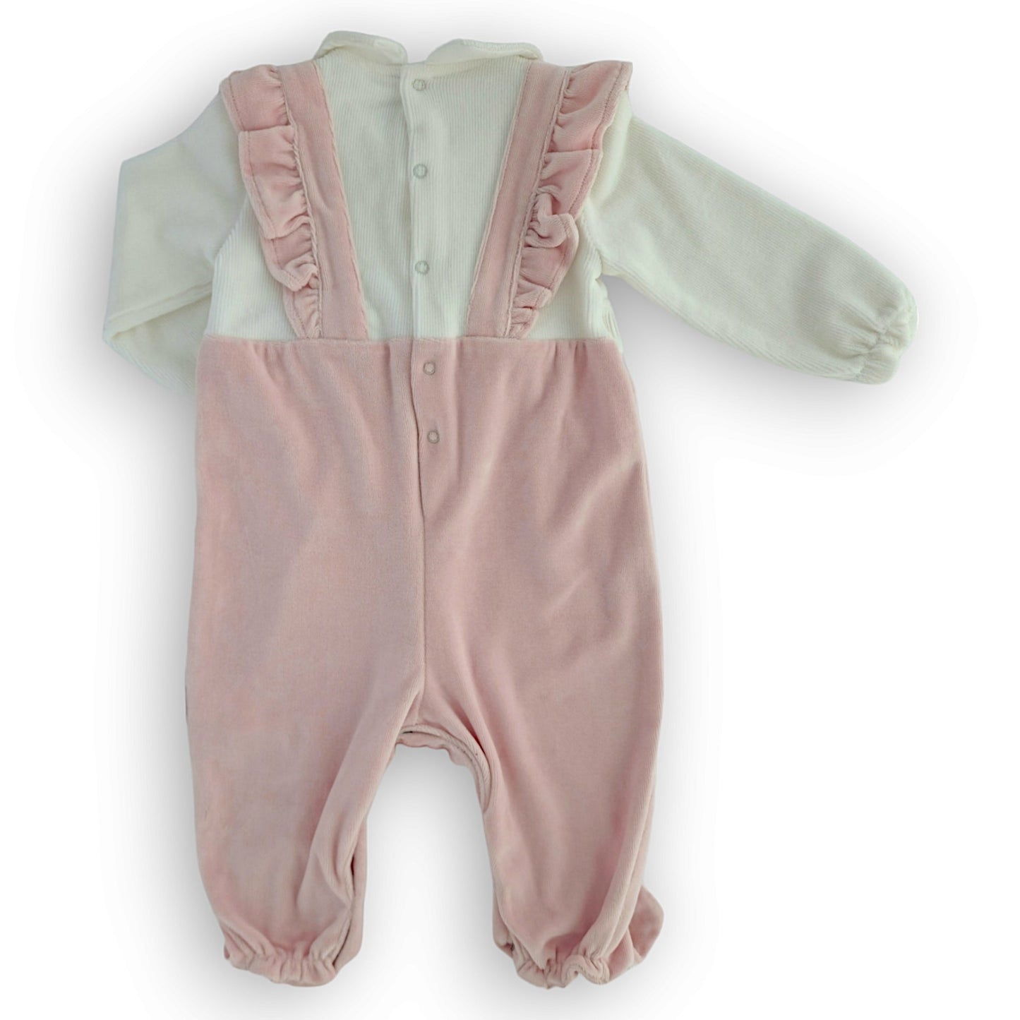 Pink Jumpsuit with Salopette Design-Beige, catgirl, Ecru, Emrpoidery, Flowers, Footed, FW23, Girl, Jumpsuit, Long sleeve, Off-white, Overall, Pink-Babydola-[Too Twee]-[Tootwee]-[baby]-[newborn]-[clothes]-[essentials]-[toys]-[Lebanon]