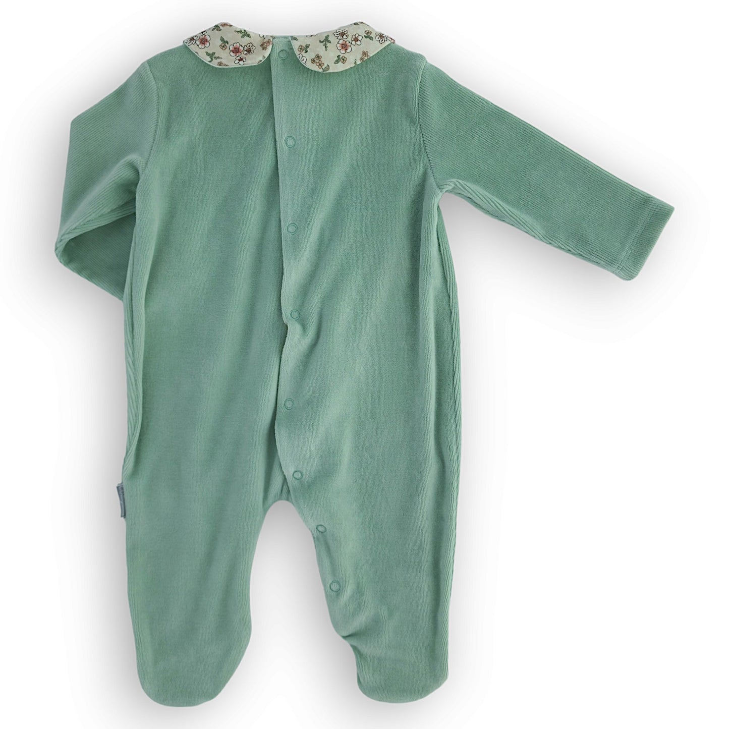 Green Flowers Jumpsuit-catgirl, Embroidery, Flowers, Footed, FW23, Girl, Green, Jumpsuit, Long sleeve, Overall-Babydola-[Too Twee]-[Tootwee]-[baby]-[newborn]-[clothes]-[essentials]-[toys]-[Lebanon]