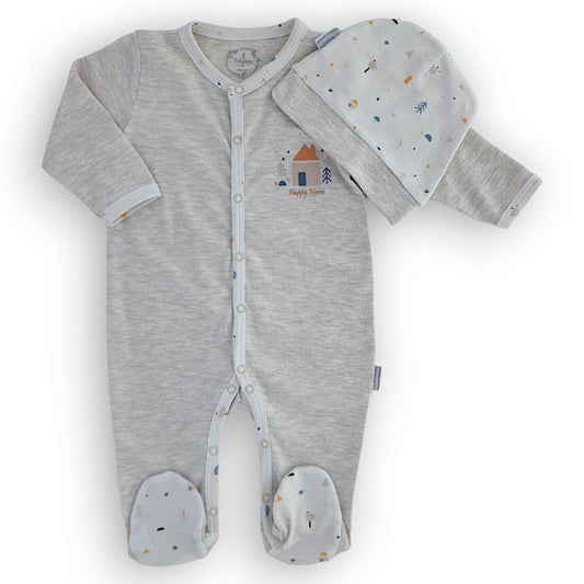 Light Brown Happy Home Jumpsuit with Cap-Boy, Brown, Cap, catboy, catgirl, catunisex, Footed, FW23, Girl, Happy, Home, Jumpsuit, Long sleeve, Overall, Unisex-Babydola-[Too Twee]-[Tootwee]-[baby]-[newborn]-[clothes]-[essentials]-[toys]-[Lebanon]