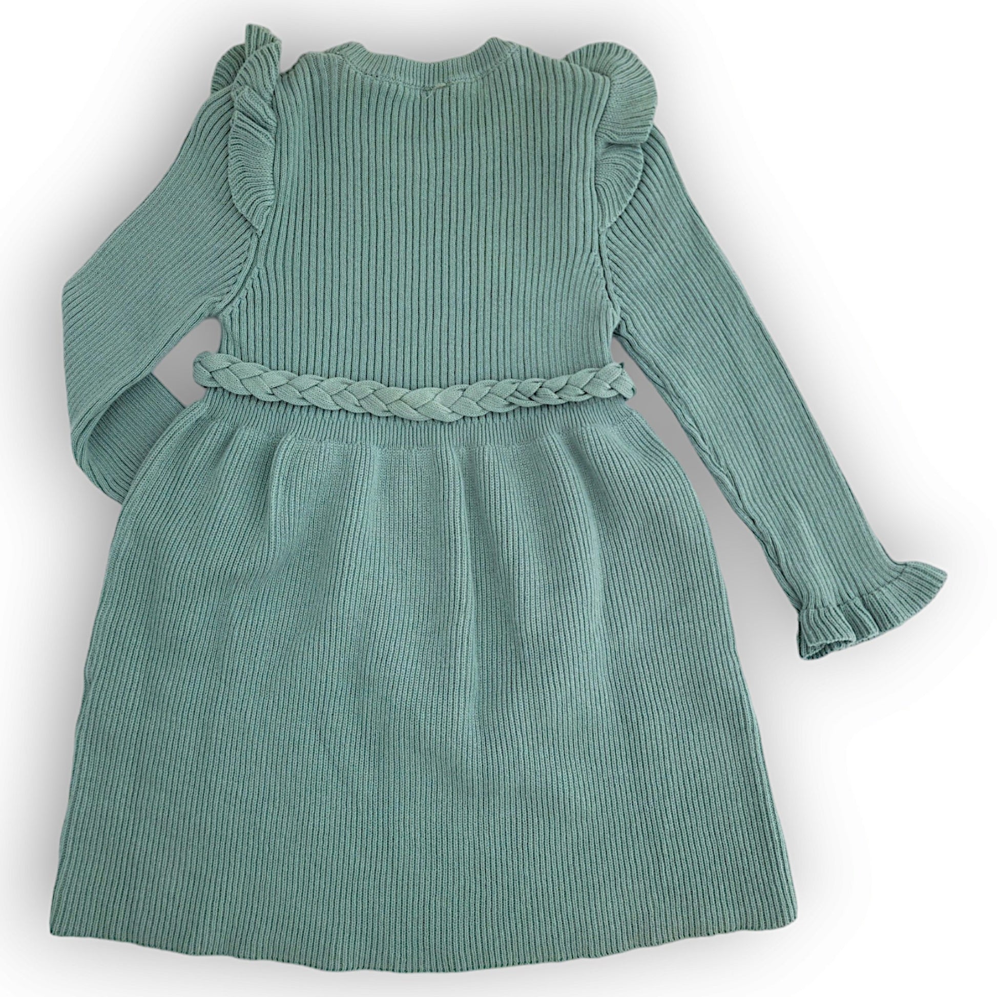 Mint Green Cotton Dress with Belt-Belt, catgirl, Dress, FW23, Green, Gril, Light green, Long sleeve, Mint green-Beybek-[Too Twee]-[Tootwee]-[baby]-[newborn]-[clothes]-[essentials]-[toys]-[Lebanon]