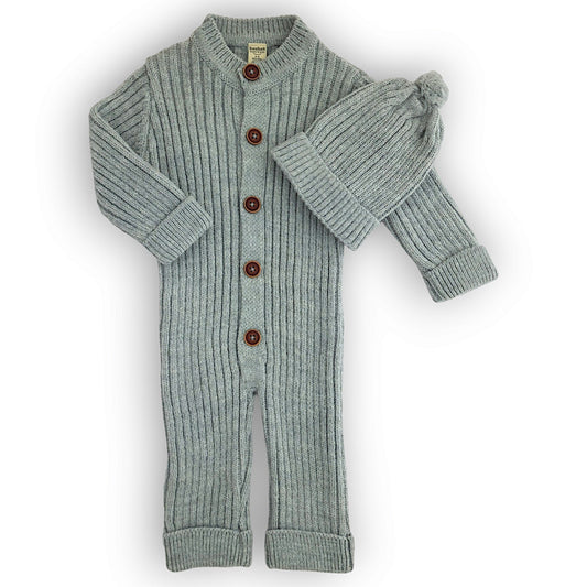 Grey Wool Jumpsuit with Cap-Boy, Cap, catboy, catgirl, catset2pcs, catunisex, Footless, FW23, Girl, Grey, Jumpsuit, Long sleeve, Overall, Unisex, Winter, Wool-Beybek-[Too Twee]-[Tootwee]-[baby]-[newborn]-[clothes]-[essentials]-[toys]-[Lebanon]