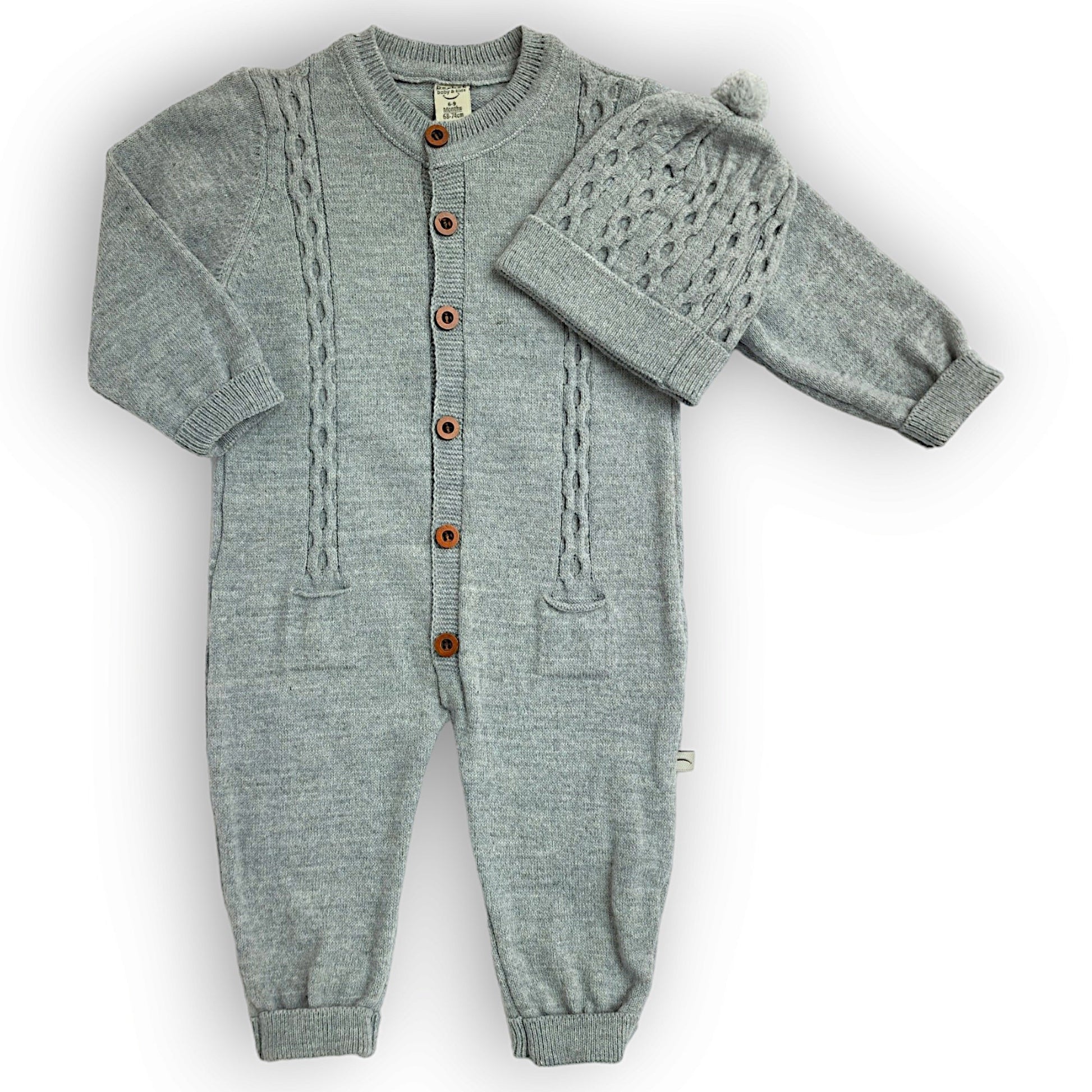 Grey Wool Jumpsuit with Pockets and Cap-Boy, Cap, catboy, catgirl, catset2pcs, catunisex, Footless, FW23, Girl, Grey, Jumpsuit, Long sleeve, Overall, Pockets, Unisex, Winter, Wool-Beybek-[Too Twee]-[Tootwee]-[baby]-[newborn]-[clothes]-[essentials]-[toys]-[Lebanon]