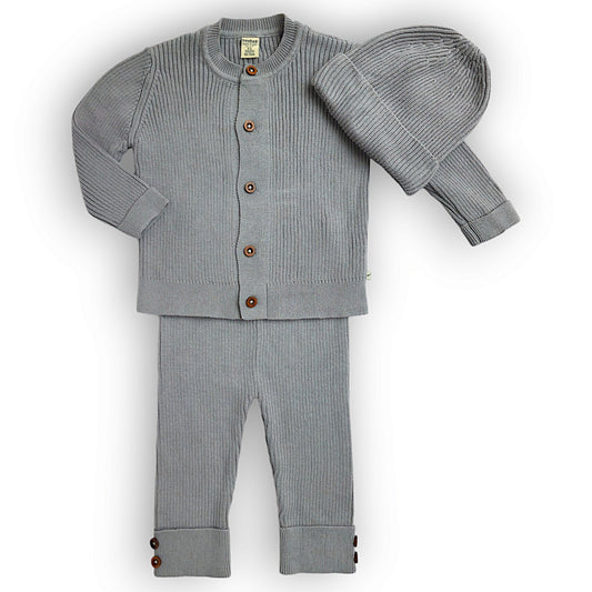 Grey Basic Cotton Set with Cap-Boy, Cap, catboy, catgirl, catset2pcs, catunisex, Footless, FW23, Girl, Grey, Long sleeve, Set, Unisex-Beybek-[Too Twee]-[Tootwee]-[baby]-[newborn]-[clothes]-[essentials]-[toys]-[Lebanon]