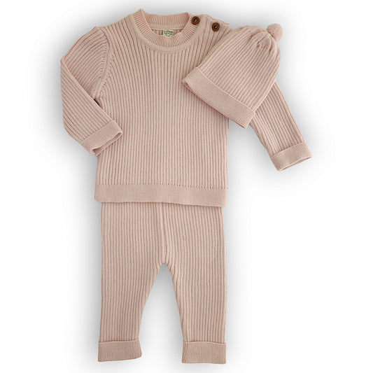 Pink Basic Cotton Set with Cap-Boy, Cap, catboy, catset2pcs, Footless, FW23, Long sleeve, Pink, Set-Beybek-[Too Twee]-[Tootwee]-[baby]-[newborn]-[clothes]-[essentials]-[toys]-[Lebanon]