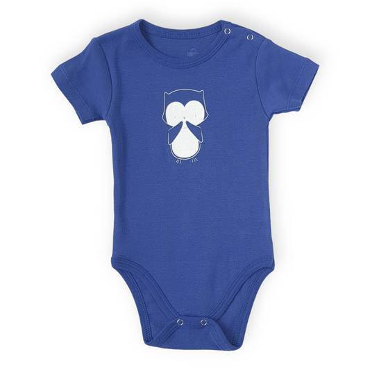 Basic Navy Body with Owl-Blue, Body, Bodysuit, Boy, Catboy, Catgirl, Creeper, Girl, Navy, Onesie, Owl, Short sleeve, SS23, Unisex-Bimini-[Too Twee]-[Tootwee]-[baby]-[newborn]-[clothes]-[essentials]-[toys]-[Lebanon]