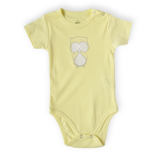 Basic Yellow Body with Owl-Body, Bodysuit, Boy, Catboy, Catgirl, Creeper, Girl, Onesie, Owl, Short sleeve, SS23, Unisex, Yellow-Bimini-[Too Twee]-[Tootwee]-[baby]-[newborn]-[clothes]-[essentials]-[toys]-[Lebanon]