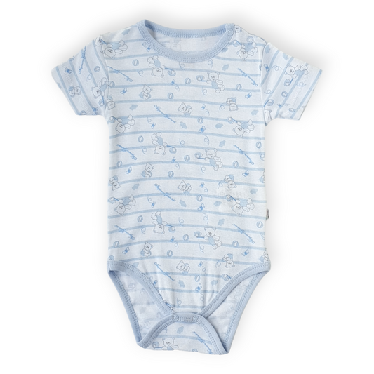 Striped Teddy Bear Blue Body-Bear, Blue, Body, Bodysuit, Boy, Catboy, Creeper, Onesie, Short sleeve, SS23, Striped, White-Bimini-[Too Twee]-[Tootwee]-[baby]-[newborn]-[clothes]-[essentials]-[toys]-[Lebanon]