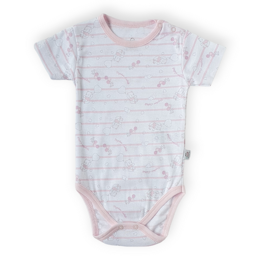 Striped Teddy Bear Light Pink Body-Bear, Body, Bodysuit, Catgirl, Creeper, Girl, Light Pink, Onesie, Pink, Short sleeve, SS23, White-Bimini-[Too Twee]-[Tootwee]-[baby]-[newborn]-[clothes]-[essentials]-[toys]-[Lebanon]