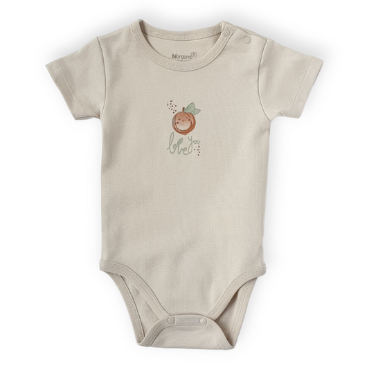 Organic Cotton Beige Love You Body-Beige, Body, Bodysuit, Boy, Catboy, Catgirl, Creeper, Girl, Love, Onesie, Peach, Short sleeve, SS23, Unisex-Biorganic-[Too Twee]-[Tootwee]-[baby]-[newborn]-[clothes]-[essentials]-[toys]-[Lebanon]