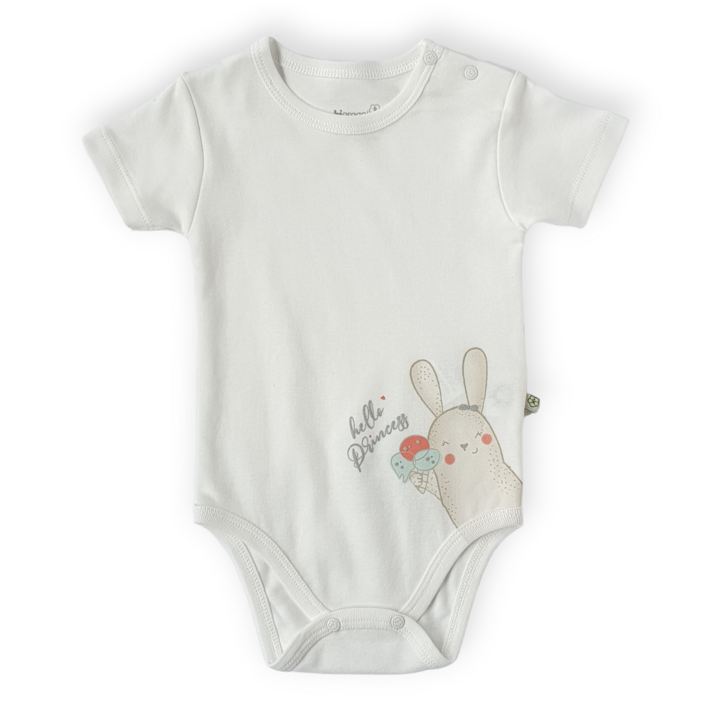 Organic Cotton Off-White Body with Bunny-Body, Bodysuit, Bunny, Catgirl, Creeper, Girl, Onesie, Princess, Short sleeve, SS23, White-Biorganic-[Too Twee]-[Tootwee]-[baby]-[newborn]-[clothes]-[essentials]-[toys]-[Lebanon]