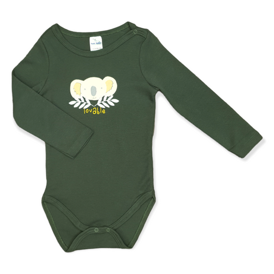 Unisex Lovable Koala Body-Body, Bodysuit, Boy, catboy, catgirl, catunisex, Creeper, Forest Green, Girl, Green, Long Sleeve, Lovable, Onesie, Panda, Unisex-Fuar Baby-[Too Twee]-[Tootwee]-[baby]-[newborn]-[clothes]-[essentials]-[toys]-[Lebanon]