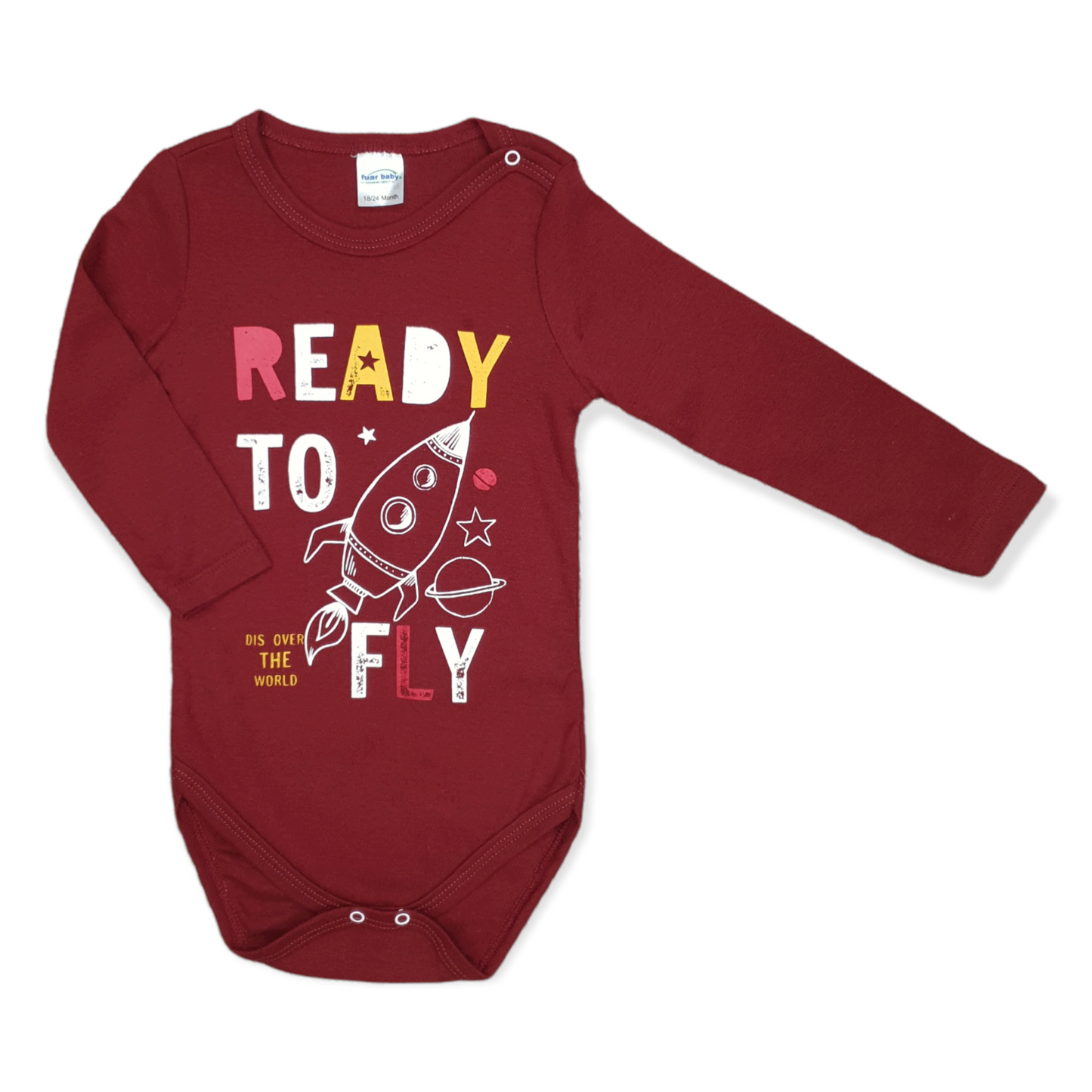 Unisex Ready to Fly Body-Body, Bodysuit, Boy, Burgundy, catboy, catgirl, catunisex, Creeper, Fly, Girl, Long Sleeve, Onesie, Planet, Planets, Rocket, Space, Stars, Unisex-Fuar Baby-[Too Twee]-[Tootwee]-[baby]-[newborn]-[clothes]-[essentials]-[toys]-[Lebanon]