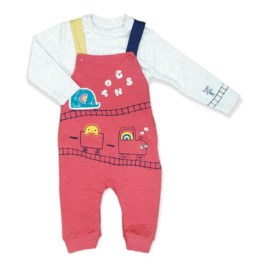 Train Rail Unisex Overall Set-Beige, Boy, catboy, catgirl, catset2pcs, catunisex, Elephant, Footless, Girl, Long Sleeve, Overall, Rail, Rainbow, Red, Salopette, Shirt, Sun, Top, Train, Unisex-Tongs-[Too Twee]-[Tootwee]-[baby]-[newborn]-[clothes]-[essentials]-[toys]-[Lebanon]