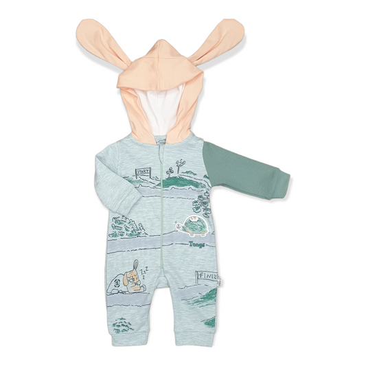 Turtle Rabbit Baby Girl Jumpsuit with Hoodie-Blue, catgirl, Finish, Footless, Girl, Grey, Hoodie, Jumpsuit, Long Sleeve, Rabbit, Start, Turtle, Yellow-Tongs-[Too Twee]-[Tootwee]-[baby]-[newborn]-[clothes]-[essentials]-[toys]-[Lebanon]