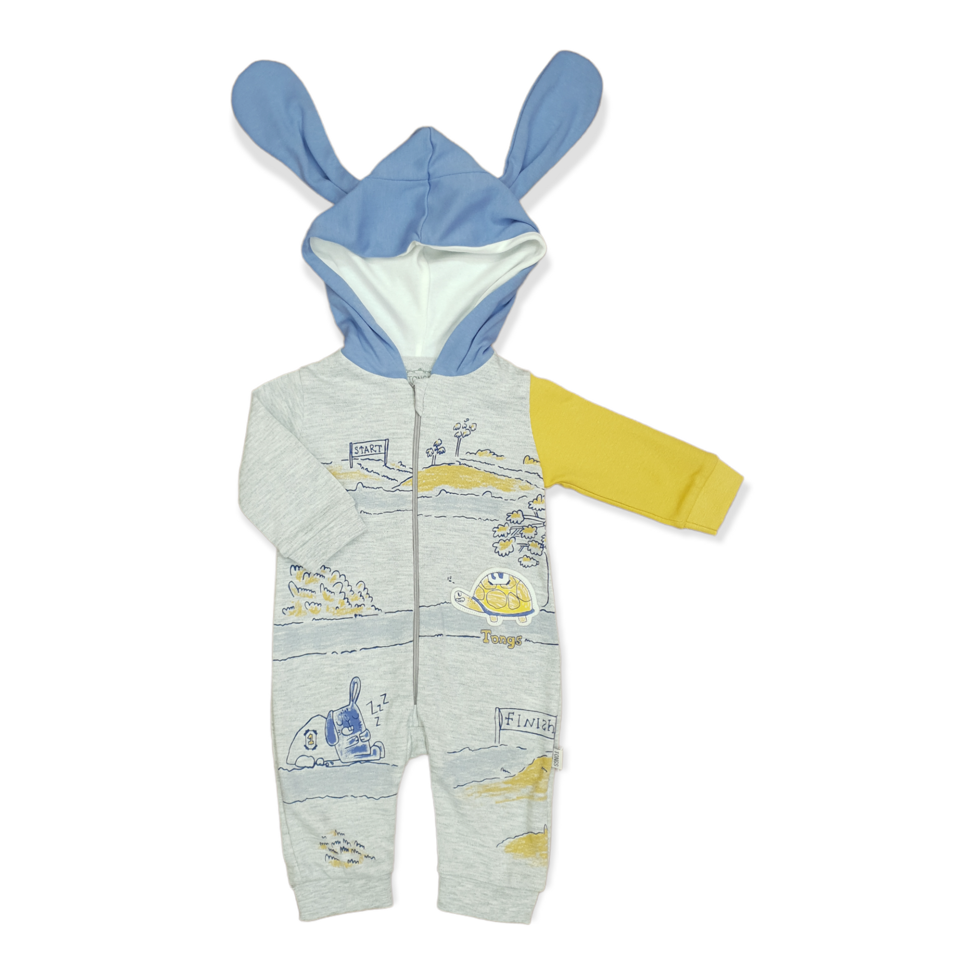 Turtle Rabbit Baby Boy Jumpsuit with Hoodie-catboy, Finish, Footless, Girl, Green, Hoodie, Jumpsuit, Long Sleeve, Orange, Rabbit, Start, Turtle-Tongs-[Too Twee]-[Tootwee]-[baby]-[newborn]-[clothes]-[essentials]-[toys]-[Lebanon]