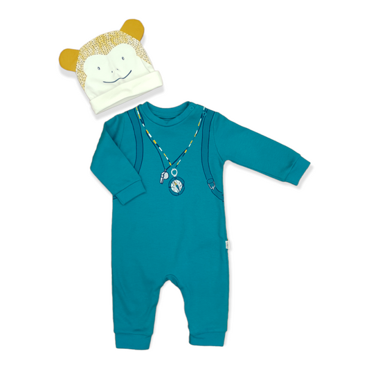 Explorer Unisex Jumpsuit with Cap-Boy, Cap, catboy, catgirl, catset2pcs, catunisex, Compas, Explore, Footless, Girl, Green, Jumpsuit, Long Sleeve, Scout, Unisex, Whisle-Tongs-[Too Twee]-[Tootwee]-[baby]-[newborn]-[clothes]-[essentials]-[toys]-[Lebanon]