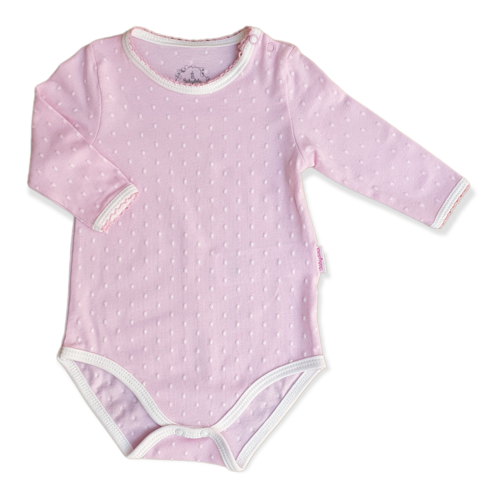 Babydola - Organic Cotton Long Sleeve Off-White Dotted Baby Girl Body