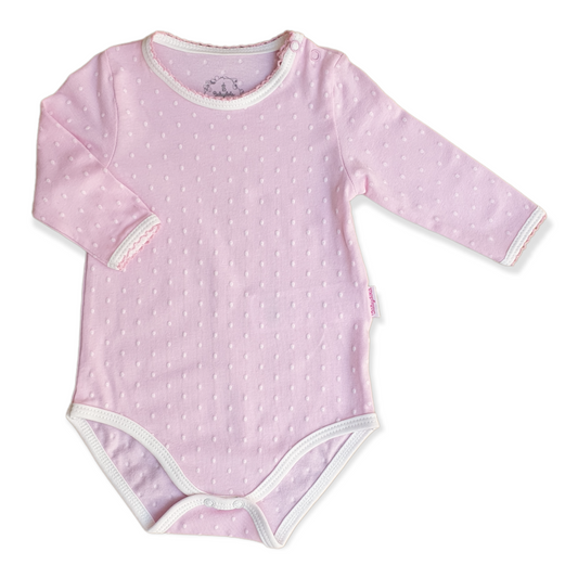 Organic Cotton Pink Dotted Baby Girl Body-Basic, Body, Bodysuit, catgirl, Creeper, Dotted, Girl, Long Sleeve, Off-White, Onesie, Organic-Babydola-[Too Twee]-[Tootwee]-[baby]-[newborn]-[clothes]-[essentials]-[toys]-[Lebanon]