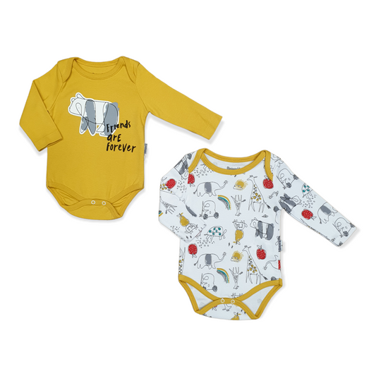 2pcs Friends are Forever Unisex Body-ainbow, Animal, Animals, Apple, Bear, Bears, Body, Bodysuit, Boy, catboy, catgirl, catunisex, Creeper, Forever, Friends, Giraffe, Girl, Long Sleeve, Onesie, Pear, Sun, Turtle, Unisex, White, Yellow-Miniworld-[Too Twee]-[Tootwee]-[baby]-[newborn]-[clothes]-[essentials]-[toys]-[Lebanon]