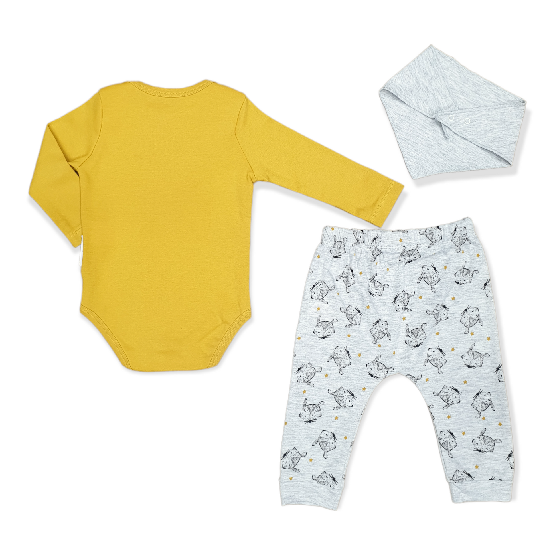 Yellow Cute Little Thing Unisex Body with Pants and Bib-Animals, Bib, Body, Bodysuit, Boy, Cartoon, catboy, catgirl, catset3pcs, catunisex, Creeper, Cute, Footless, Fox, Girl, Grey, Long Sleeve, Onesie, Pants, Stars, Unisex, Yellow-Miniworld-[Too Twee]-[Tootwee]-[baby]-[newborn]-[clothes]-[essentials]-[toys]-[Lebanon]