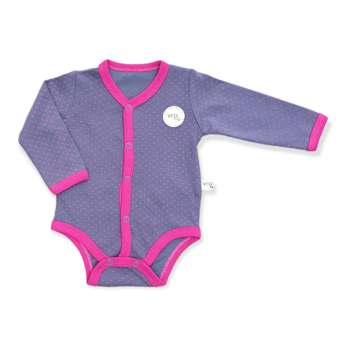 Dotted Baby Girl Body-Body, Bodysuit, catgirl, Creeper, Dotted, Girl, Long Sleeve, Onesie, Pattern, Pink, Purple-VEO-[Too Twee]-[Tootwee]-[baby]-[newborn]-[clothes]-[essentials]-[toys]-[Lebanon]