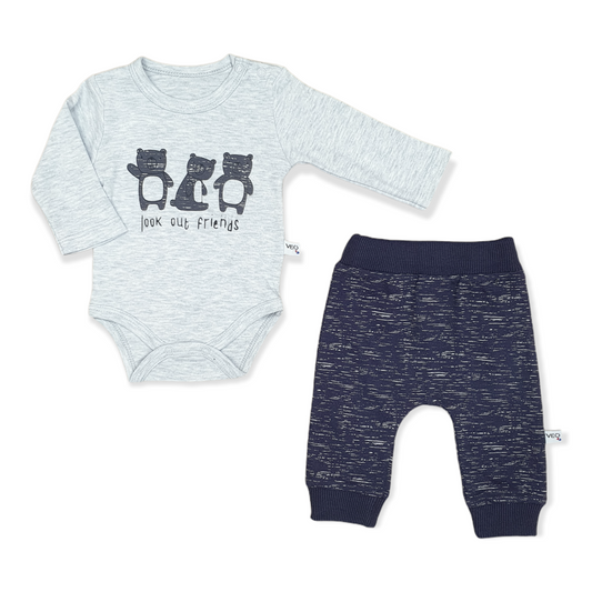VEO - Long Sleeve Three Bears Baby Boy Body With Pants