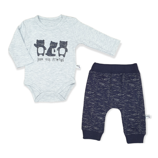 Three Bears Baby Boy Body With Pants-Bear, Black, Body, Bodysuit, Boy, catboy, catset2pcs, Creeper, Footless, Friends, Grey, Long Sleeve, Look, Onesie, Pants-VEO-[Too Twee]-[Tootwee]-[baby]-[newborn]-[clothes]-[essentials]-[toys]-[Lebanon]