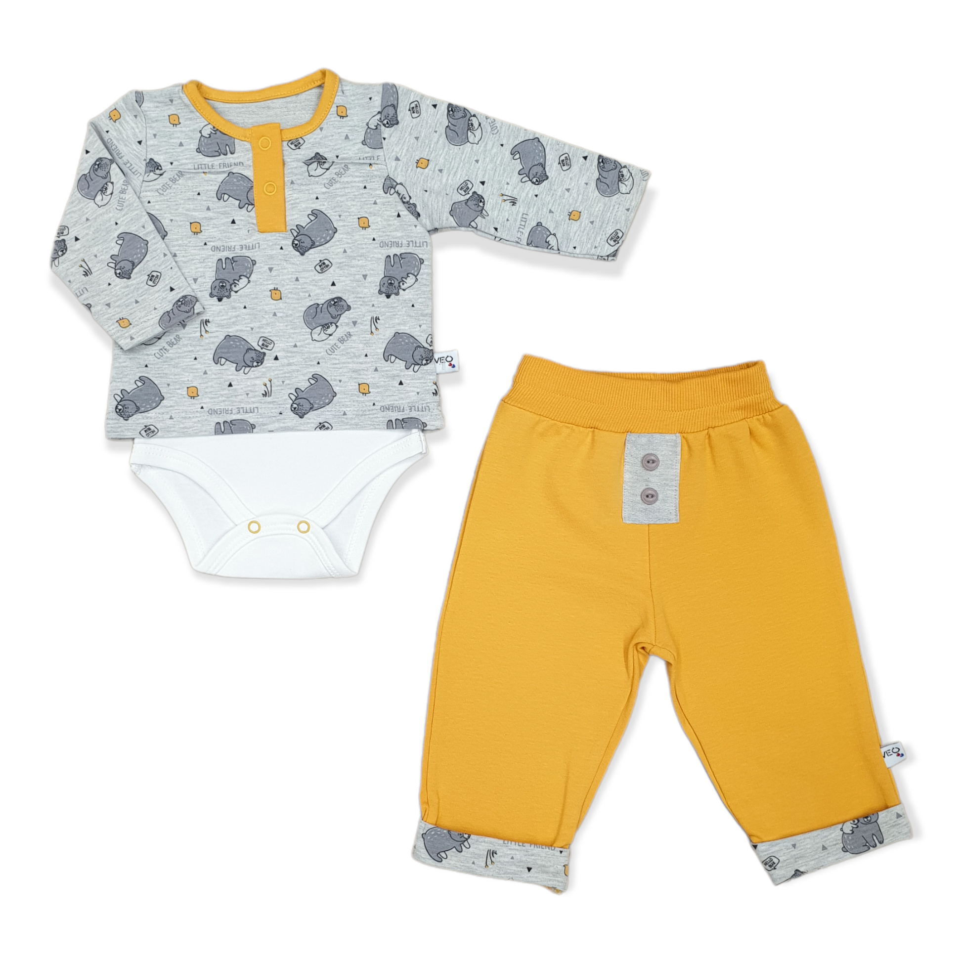 VEO - Long Sleeve Hello Bear Baby Boy Bodysuit
