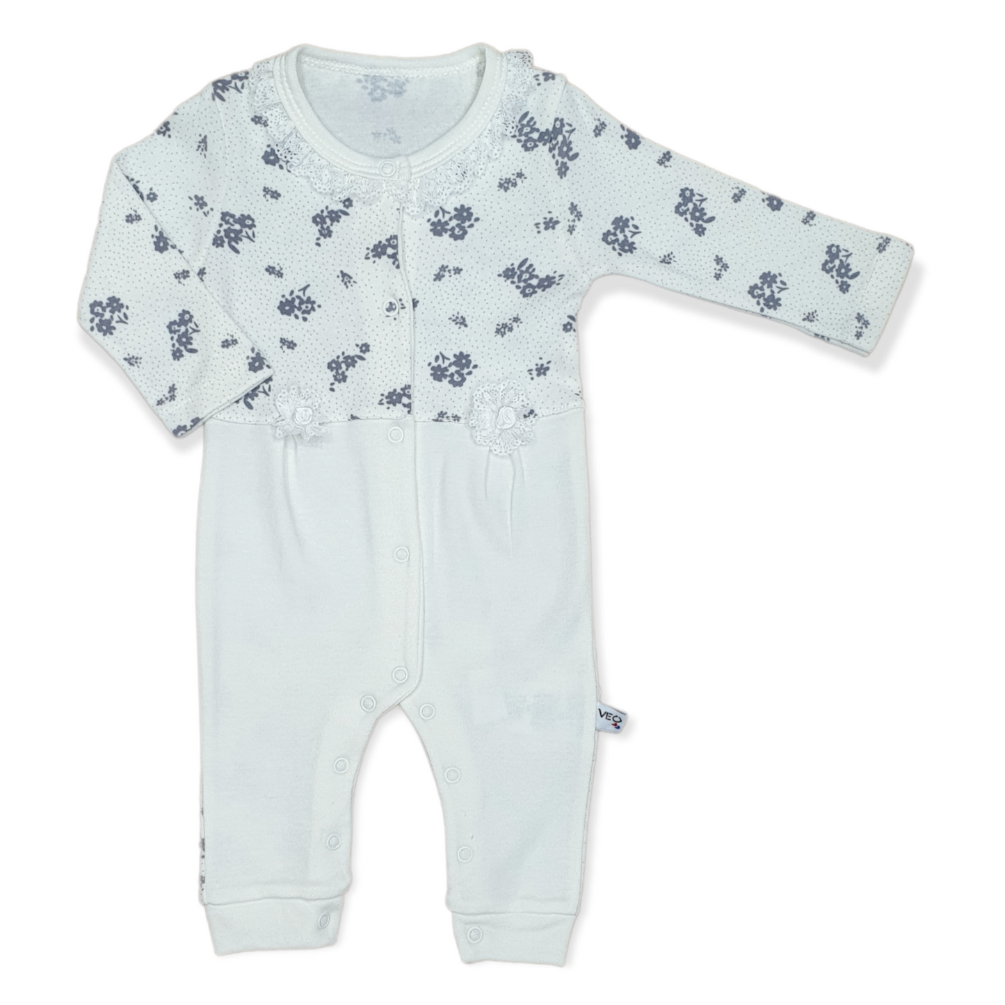 VEO - Long Sleeve Off-White Flowers Baby Girl Jumpsuit