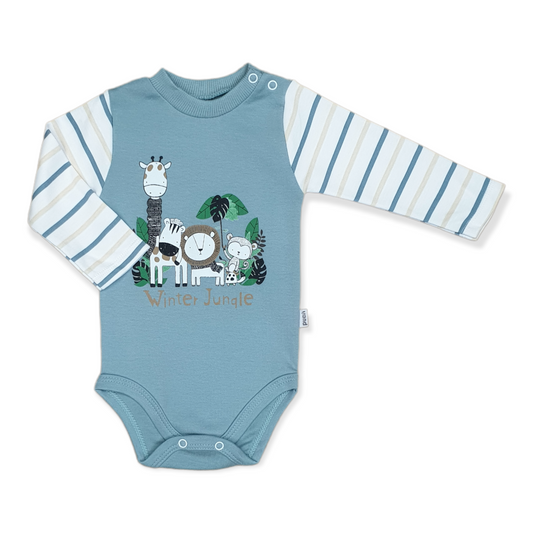 Winter Jungle Baby Boy Body-Animals, Body, Bodysuit, Boy, catboy, Creeper, Giraffe, Green, Jungle, Light Green, Lion, Long Sleeve, Monkey, Onesie, Tree, Winter, Yellow, Zebra-Puan Baby-[Too Twee]-[Tootwee]-[baby]-[newborn]-[clothes]-[essentials]-[toys]-[Lebanon]